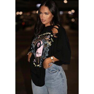 Fashion Nova ✦ Seeking Balance Graphic Top ✦ Black Yin Yang Cutout Tee Sz S NWT